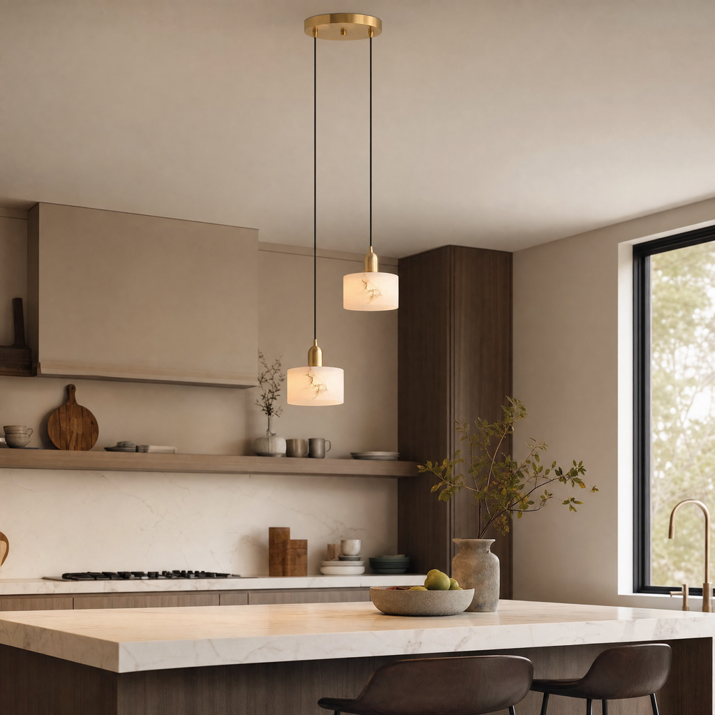 Elegant Alabaster Pendant Light Brass Accents Adjustable MultiHead Ceiling Lamp Home Decor Stack Clear 84