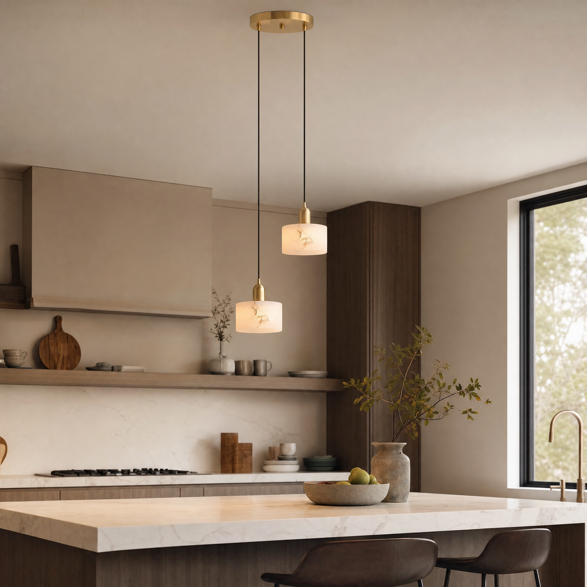Elegant Alabaster Pendant Light Brass Accents Adjustable MultiHead Ceiling Lamp Home Decor Stack Clear 84