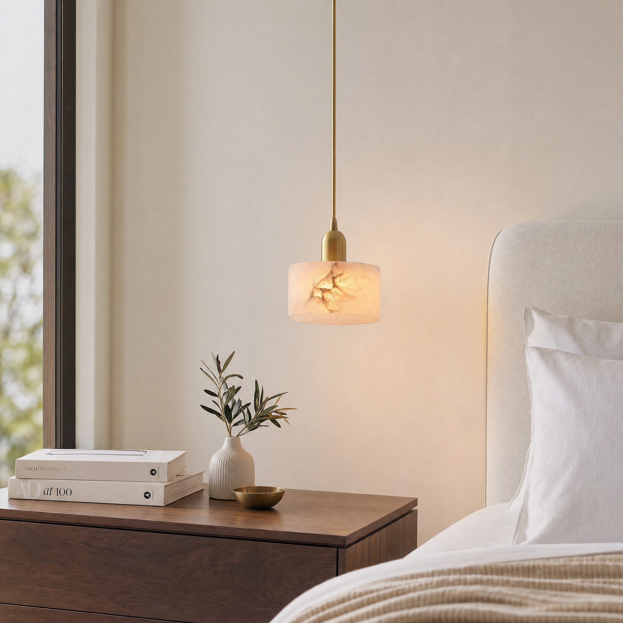 Elegant Alabaster Pendant Light Brass Accents Adjustable Multi-Head Ceiling Lamp - Home Decor - Stack & Clear