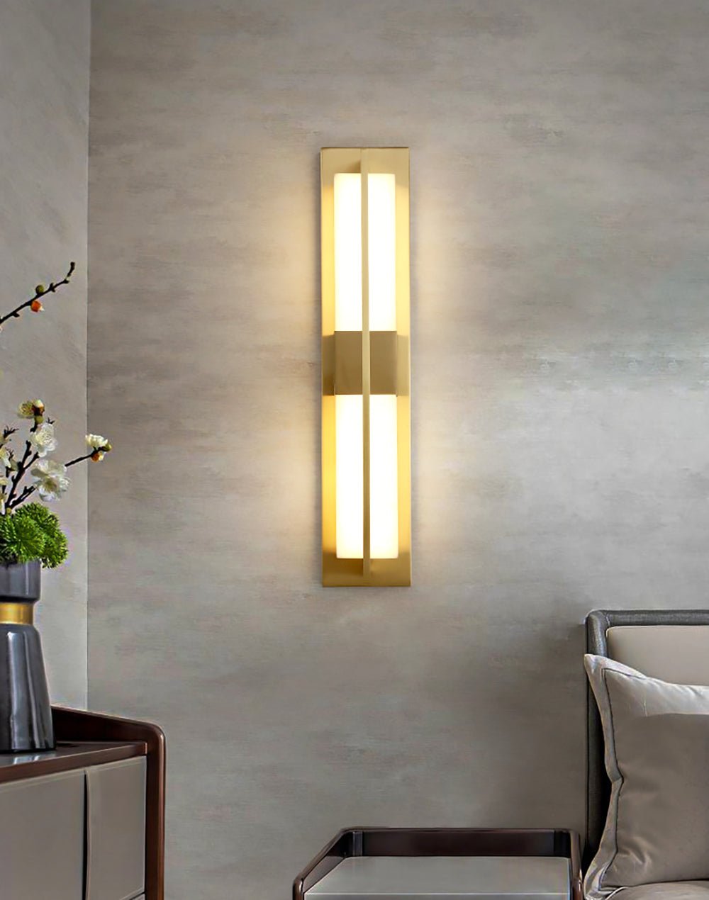 Elegant Brass Alabaster LED Wall Sconce Light Fixture 3