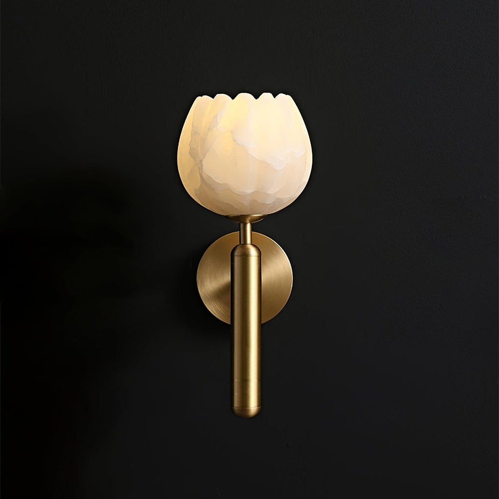 Elegant Brass Alabaster Wall Sconce Light Fixture 0