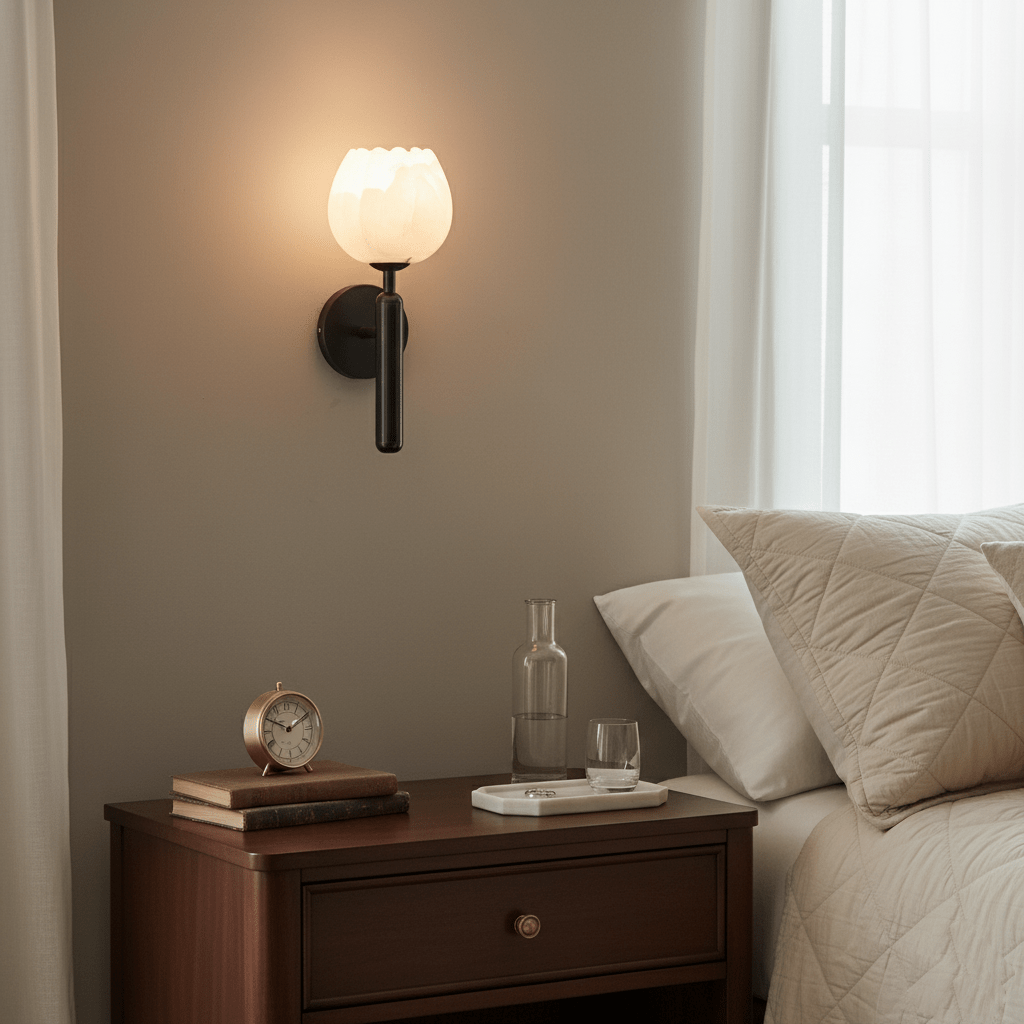 Elegant Brass Alabaster Wall Sconce Light Fixture 8