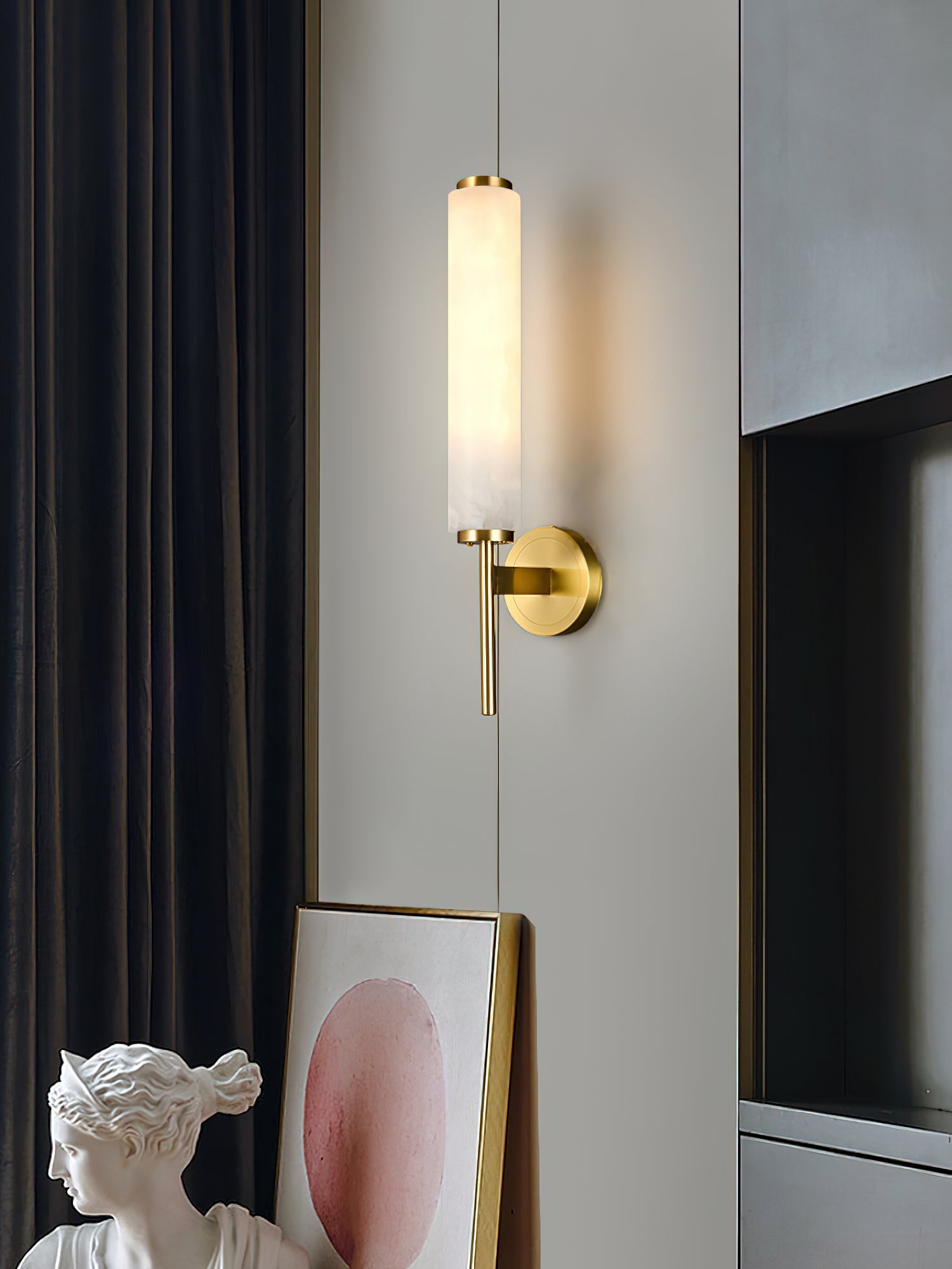Elegant Brass Sconce Light With Opaque Glass Shade 2