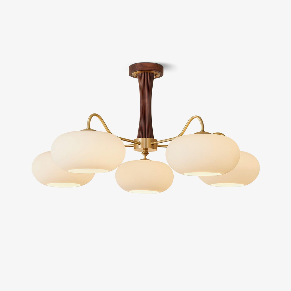Elegant Brass Wooden Chandelier with Glass Shades – Available in Multiple Sizes 1