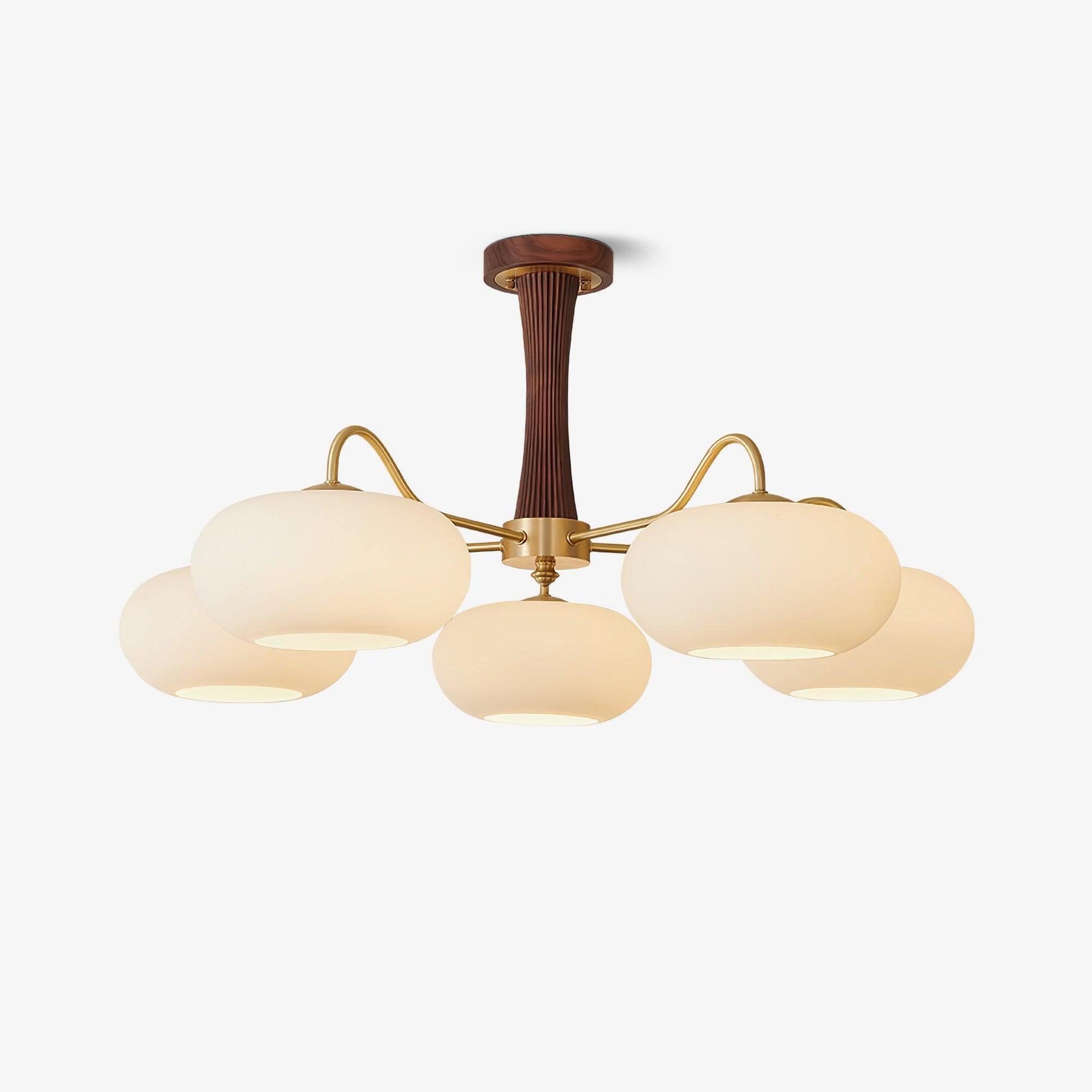 Elegant Brass Wooden Chandelier with Glass Shades – Available in Multiple Sizes 1