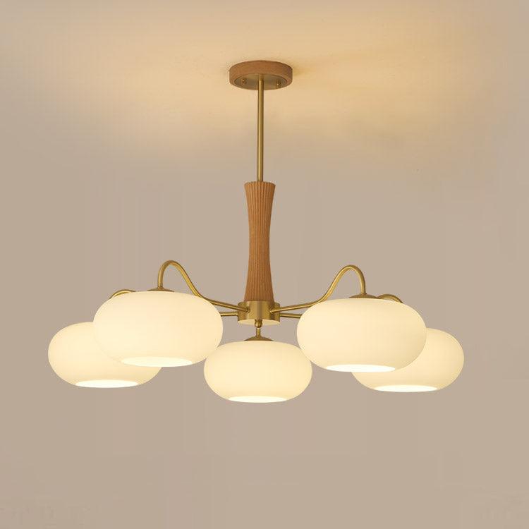 Elegant Brass Wooden Chandelier with Glass Shades – Available in Multiple Sizes 12