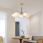 Elegant Brass Wooden Chandelier with Glass Shades – Available in Multiple Sizes 2