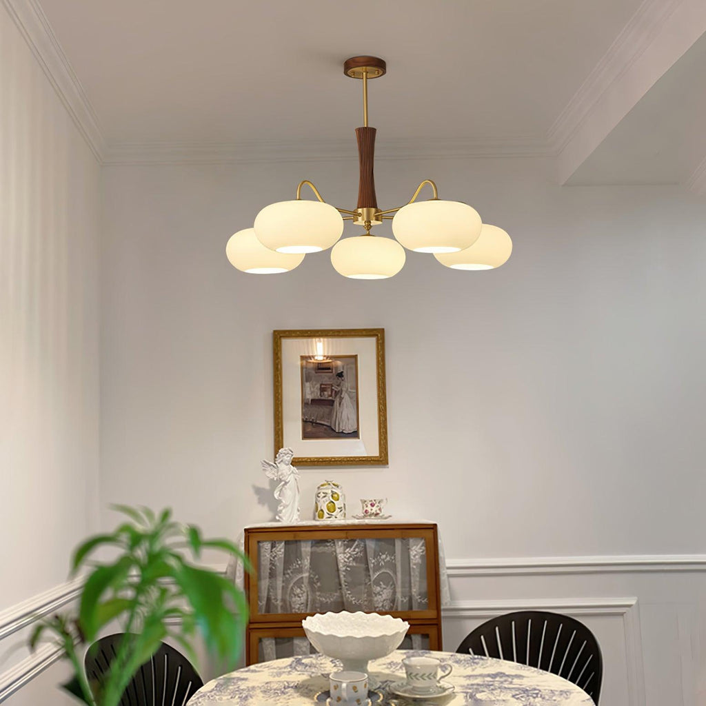 Elegant Brass Wooden Chandelier with Glass Shades – Available in Multiple Sizes 3