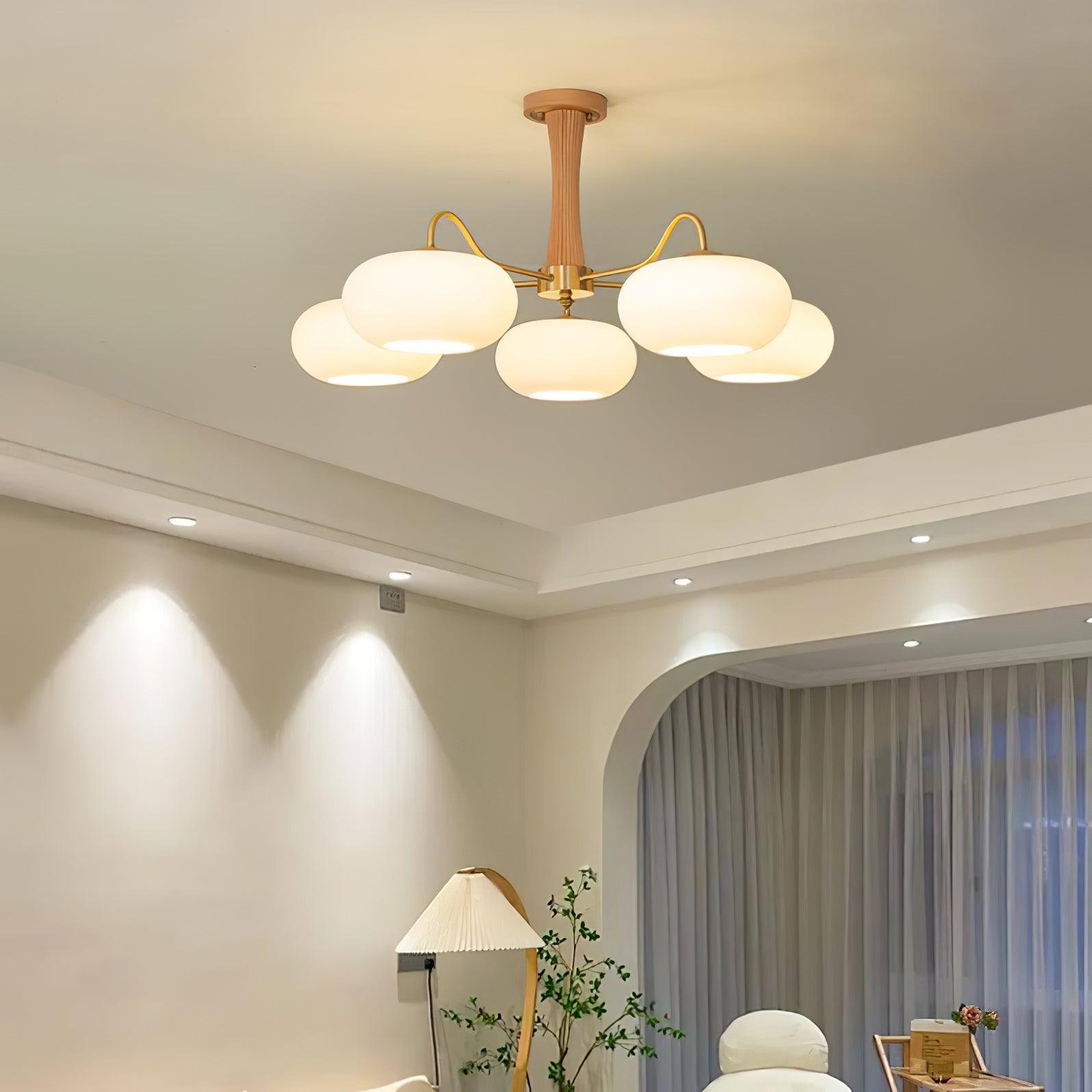 Elegant Brass Wooden Chandelier with Glass Shades – Available in Multiple Sizes 5
