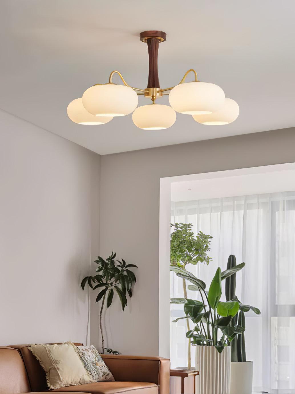 Elegant Brass Wooden Chandelier with Glass Shades – Available in Multiple Sizes 6