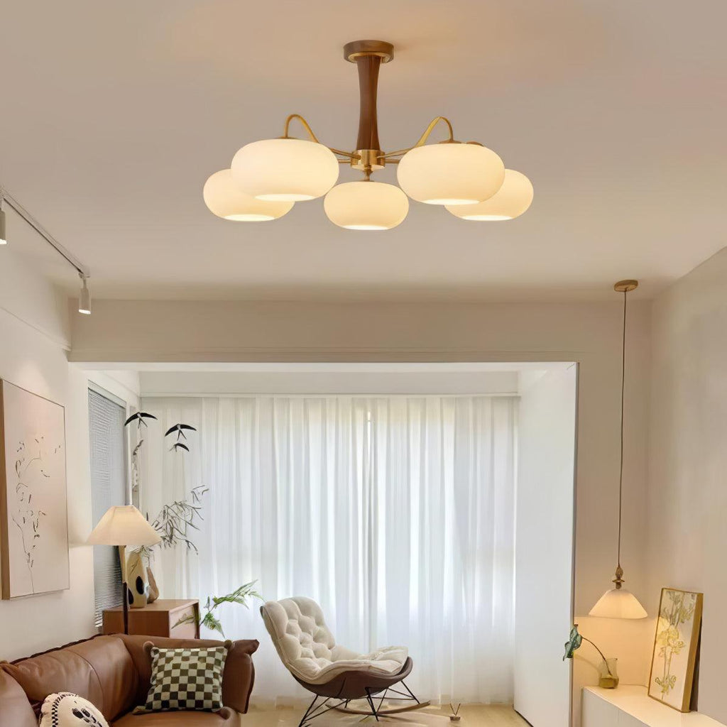 Elegant Brass Wooden Chandelier with Glass Shades – Available in Multiple Sizes 7