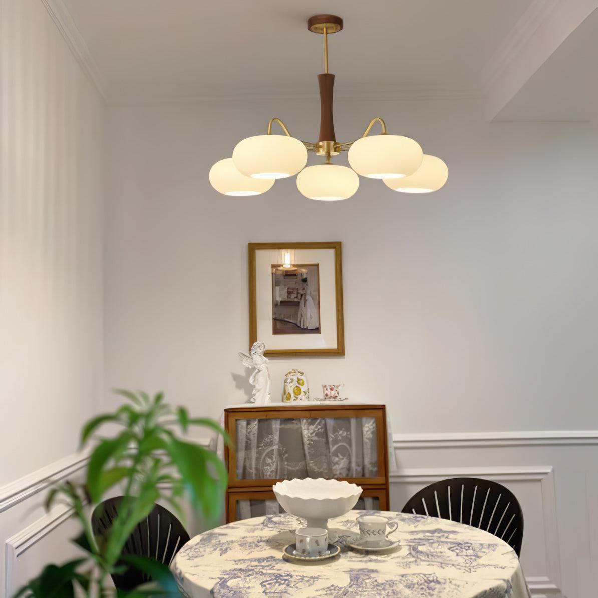 Elegant Brass Wooden Chandelier with Glass Shades – Available in Multiple Sizes 8