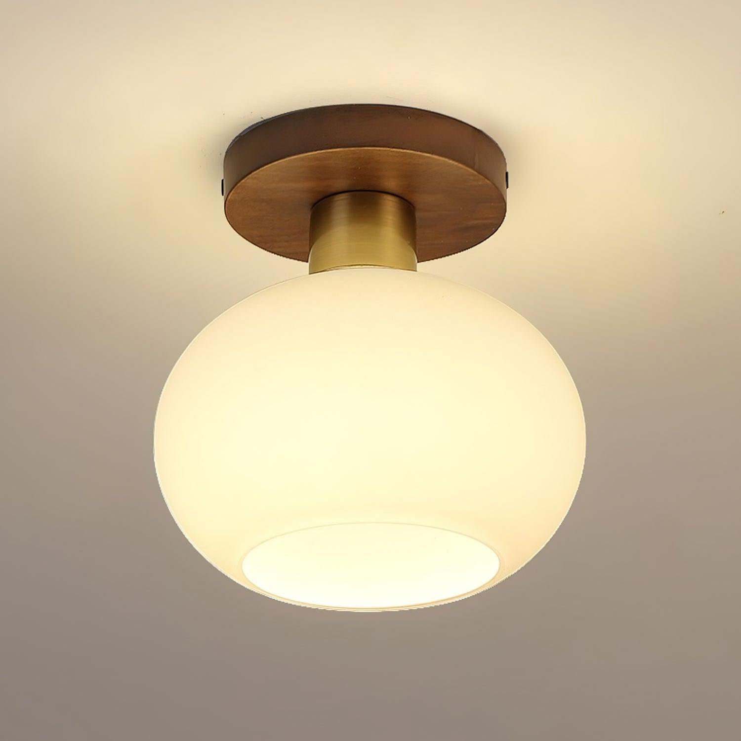 Elegant Ceiling Light Black Walnut Copper Opal Glass 0