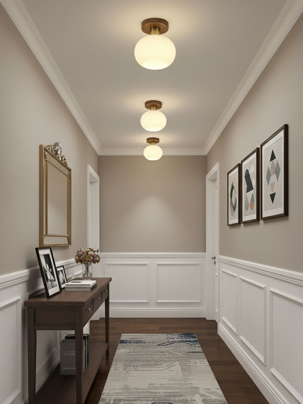 Elegant Ceiling Light Black Walnut Copper Opal Glass 3