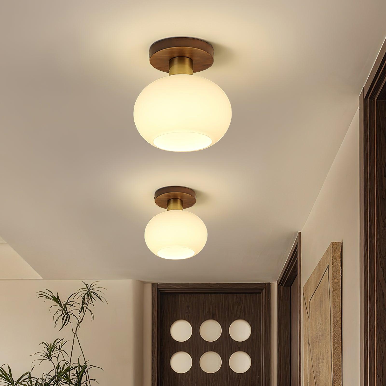 Elegant Ceiling Light Black Walnut Copper Opal Glass 8