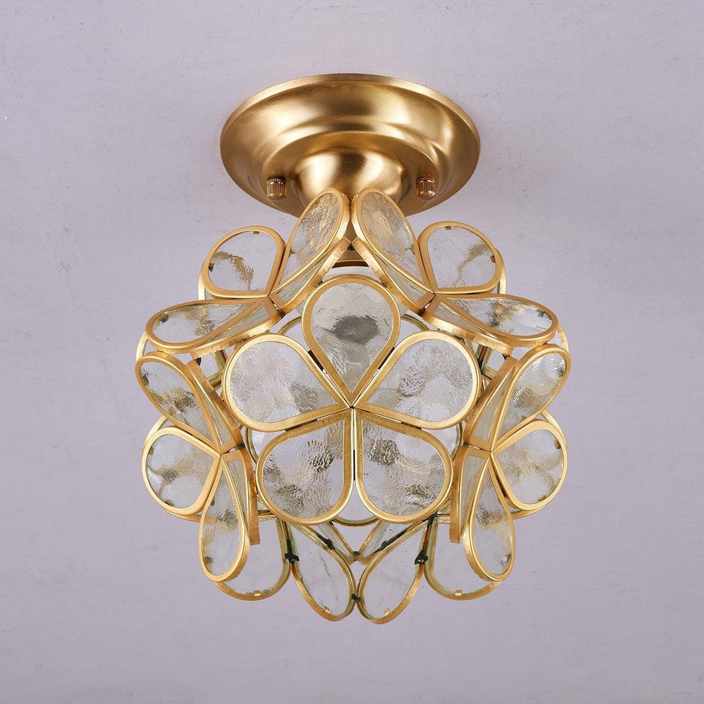 Elegant Ceiling Light Brass Glass Floral Design 0