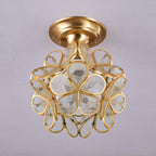 Elegant Ceiling Light Brass Glass Floral Design 0