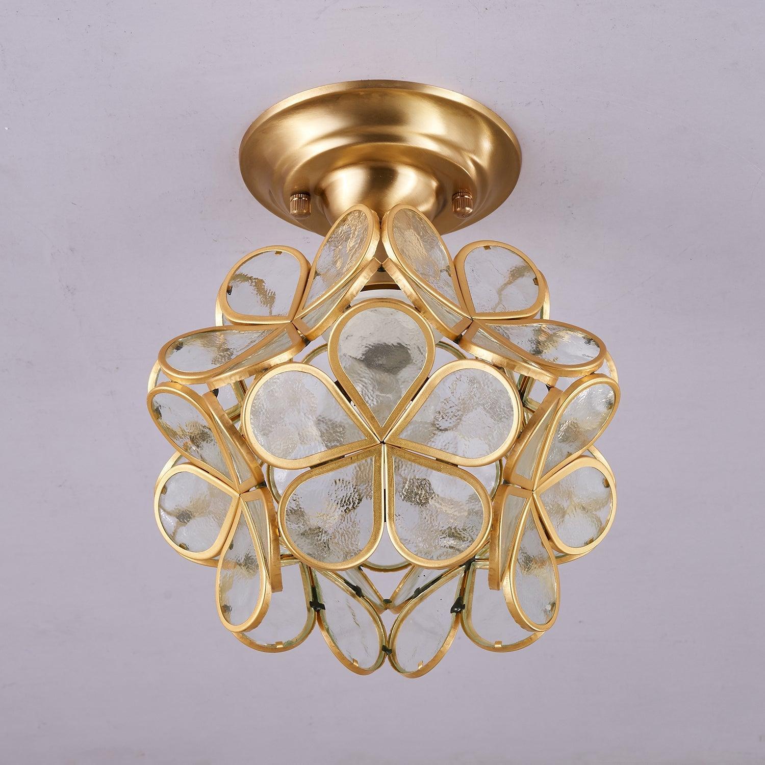 Elegant Ceiling Light Brass Glass Floral Design 0