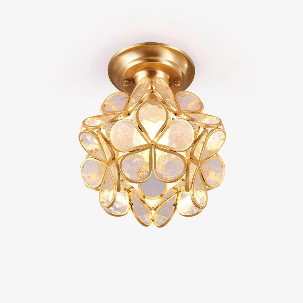 Elegant Ceiling Light Brass Glass Floral Design 1