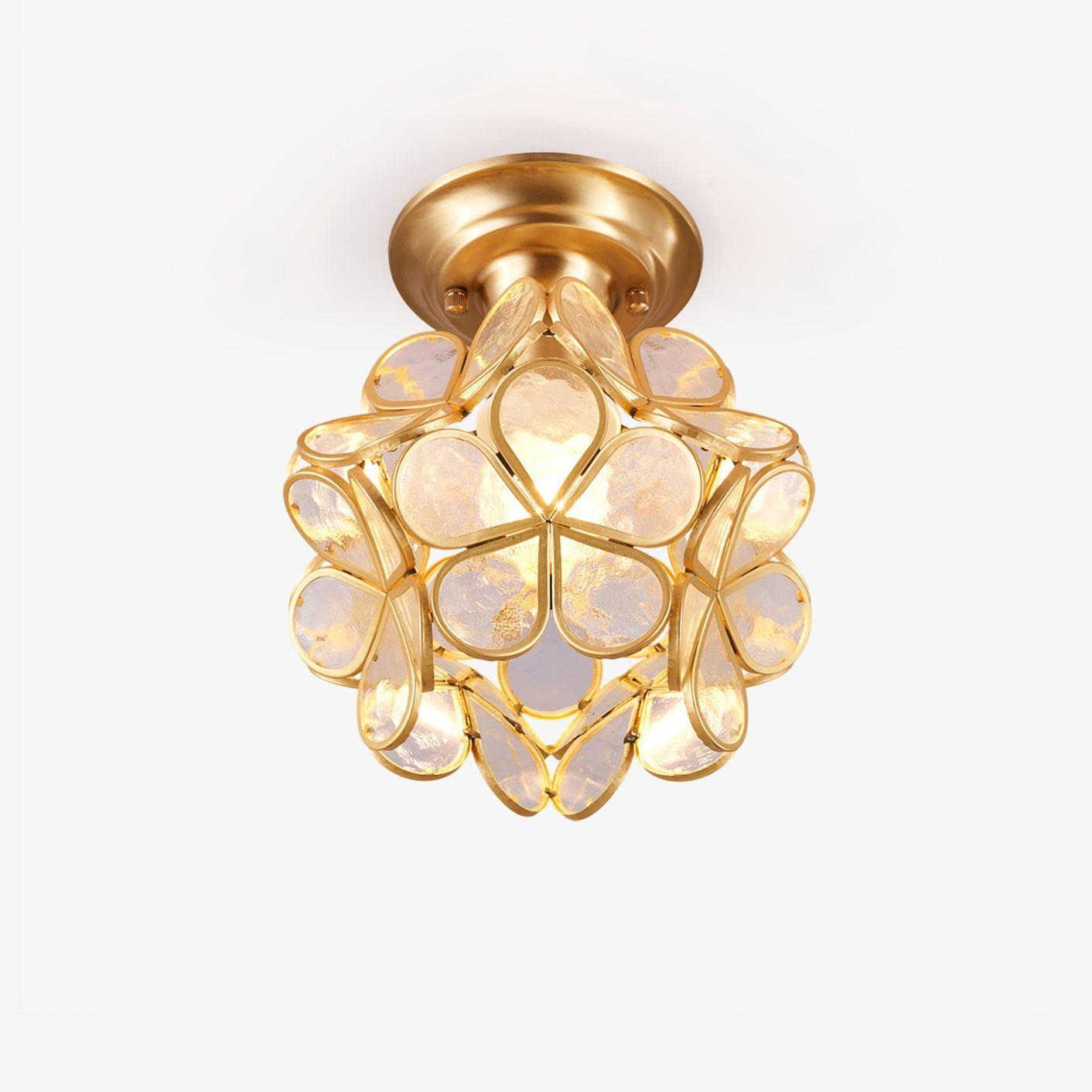 Elegant Ceiling Light Brass Glass Floral Design 1