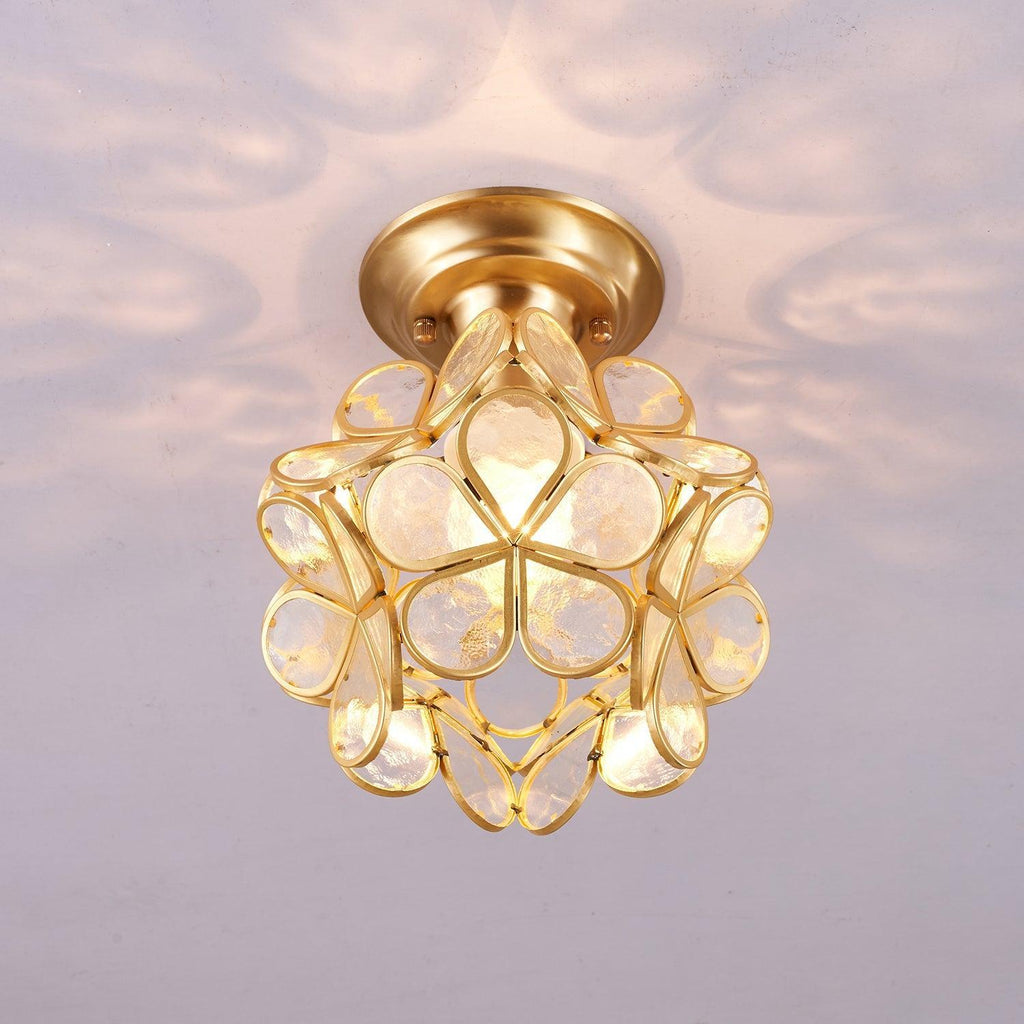 Elegant Ceiling Light Brass Glass Floral Design 2