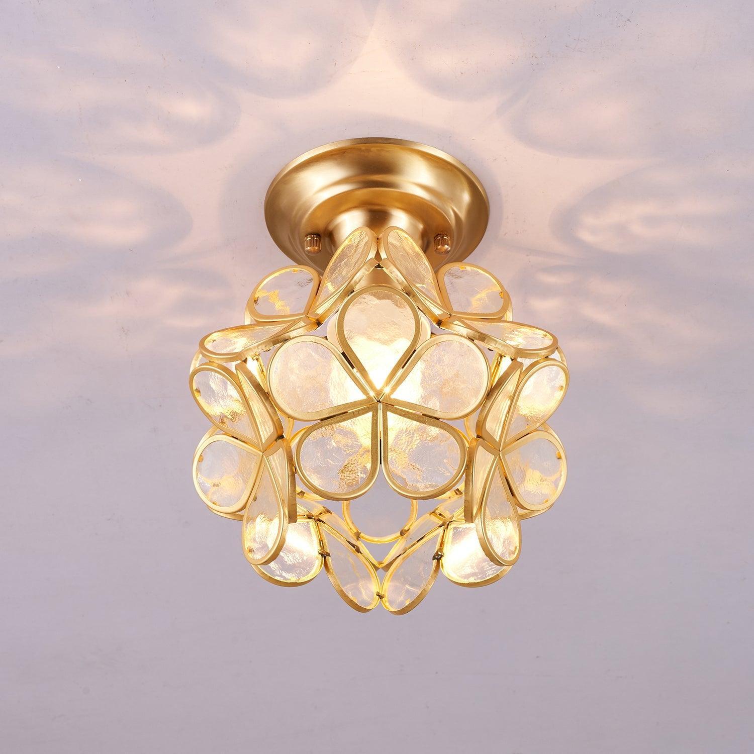 Elegant Ceiling Light Brass Glass Floral Design 2
