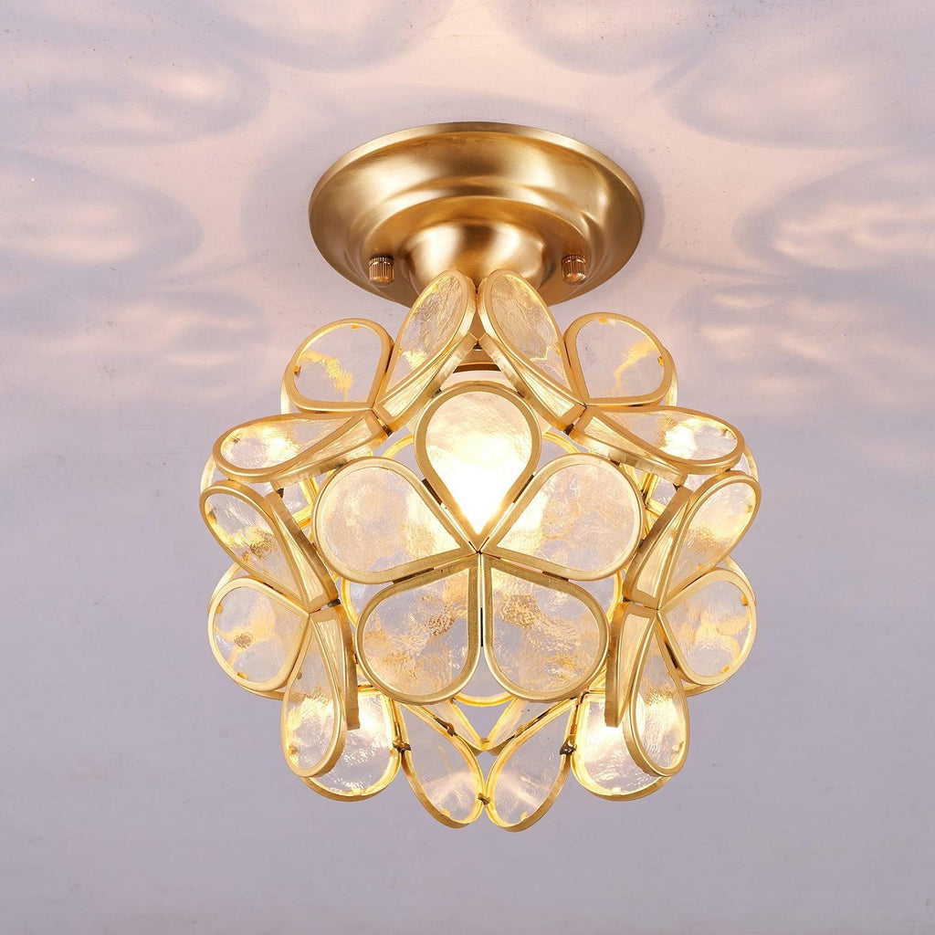 Elegant Ceiling Light Brass Glass Floral Design 3