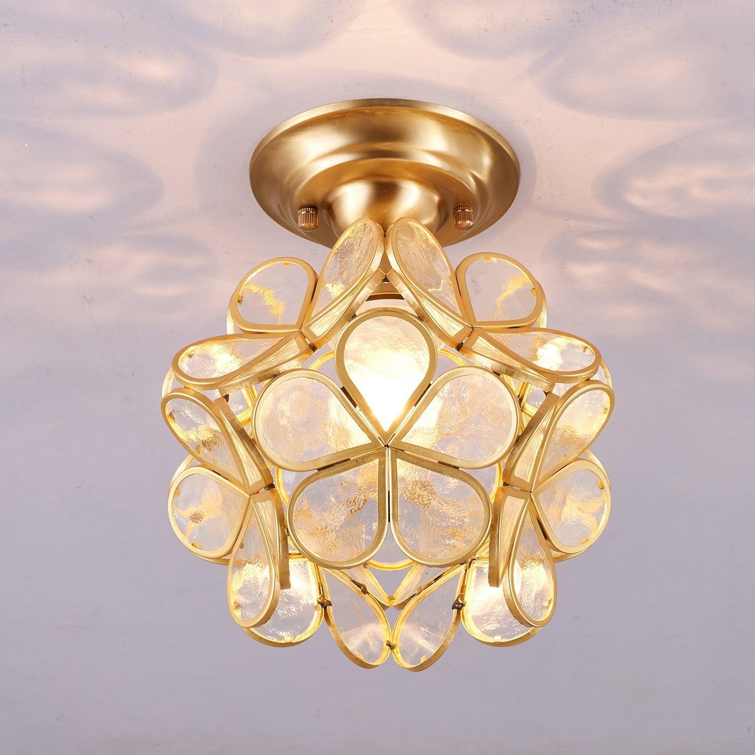 Elegant Ceiling Light Brass Glass Floral Design 3