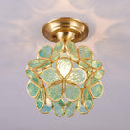 Elegant Ceiling Light Brass Glass Floral Design 4