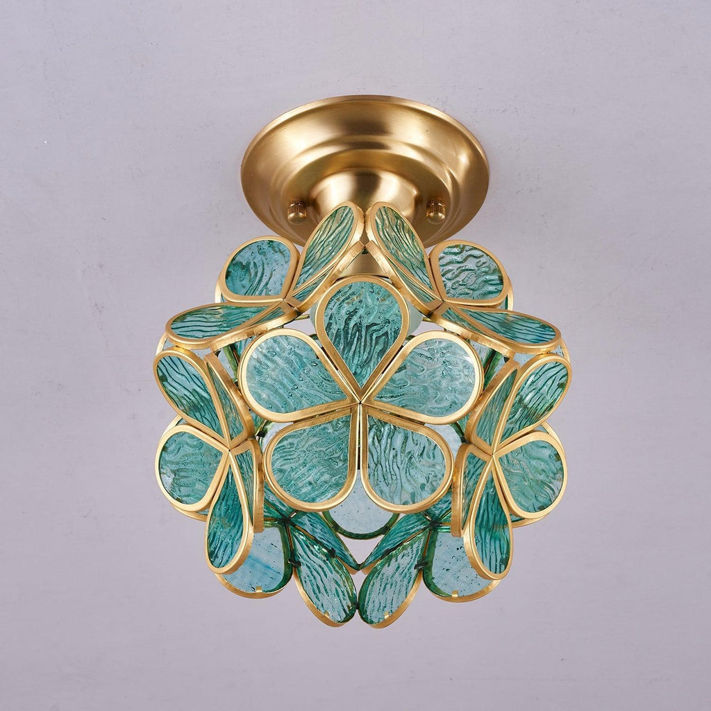Elegant Ceiling Light Brass Glass Floral Design 5