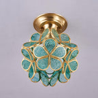 Elegant Ceiling Light Brass Glass Floral Design 5