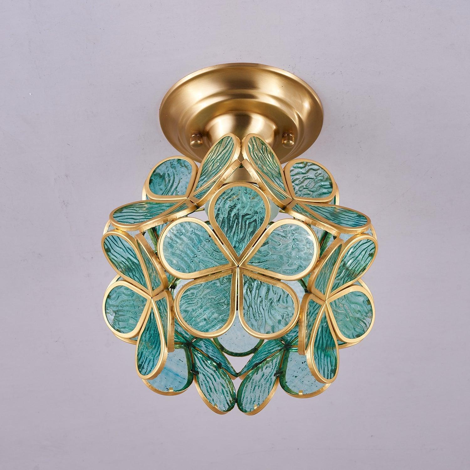 Elegant Ceiling Light Brass Glass Floral Design 5