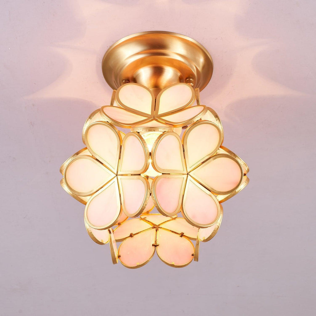 Elegant Ceiling Light Brass Glass Floral Design 6