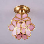 Elegant Ceiling Light Brass Glass Floral Design 7