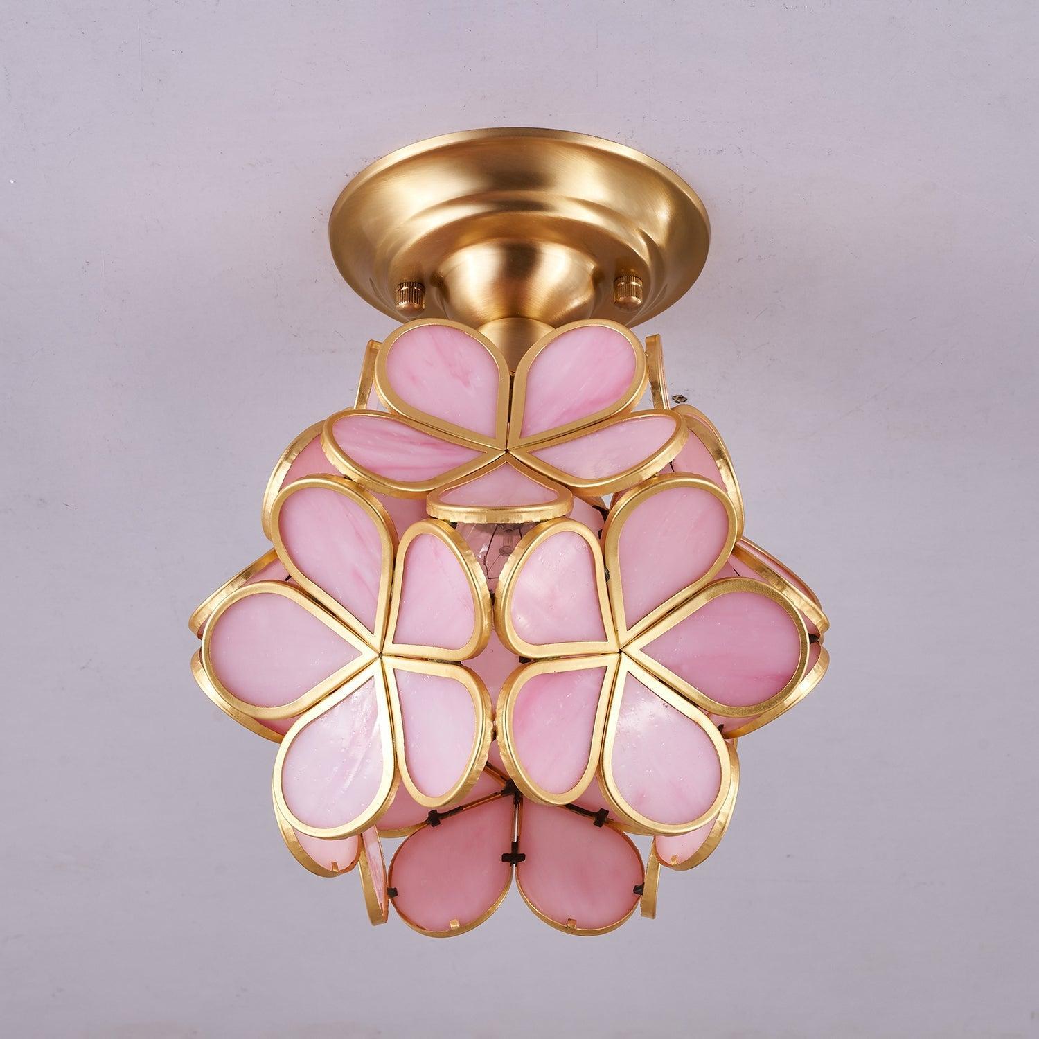 Elegant Ceiling Light Brass Glass Floral Design 7