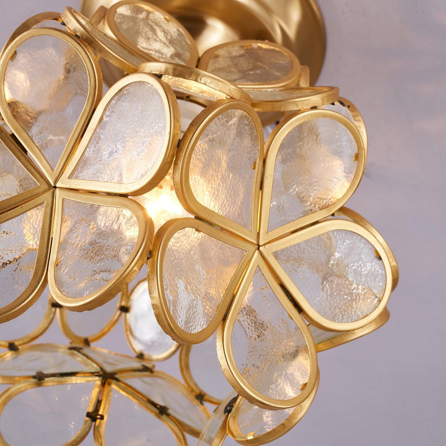 Elegant Ceiling Light Brass Glass Floral Design 8