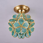 Elegant Ceiling Light Brass Glass Floral Design 9