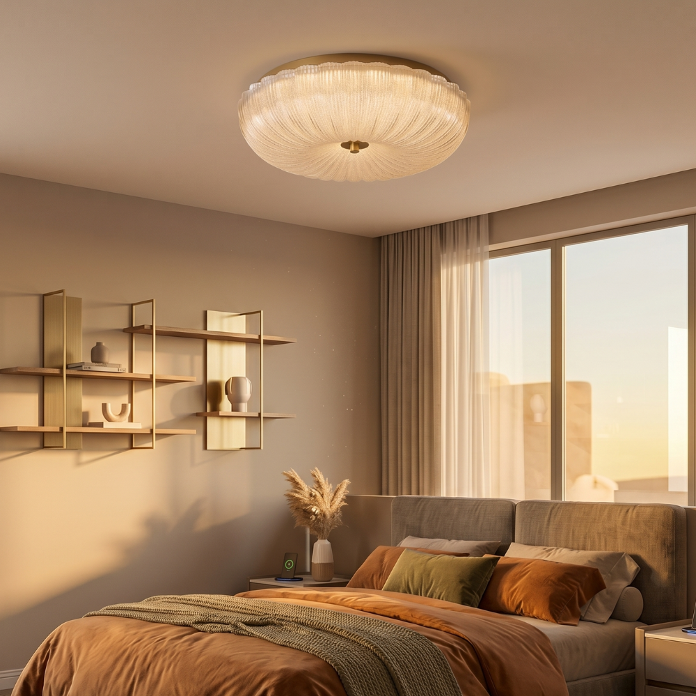 Elegant Ceiling Light Frosted Glass Dimmable Gold Finish 97