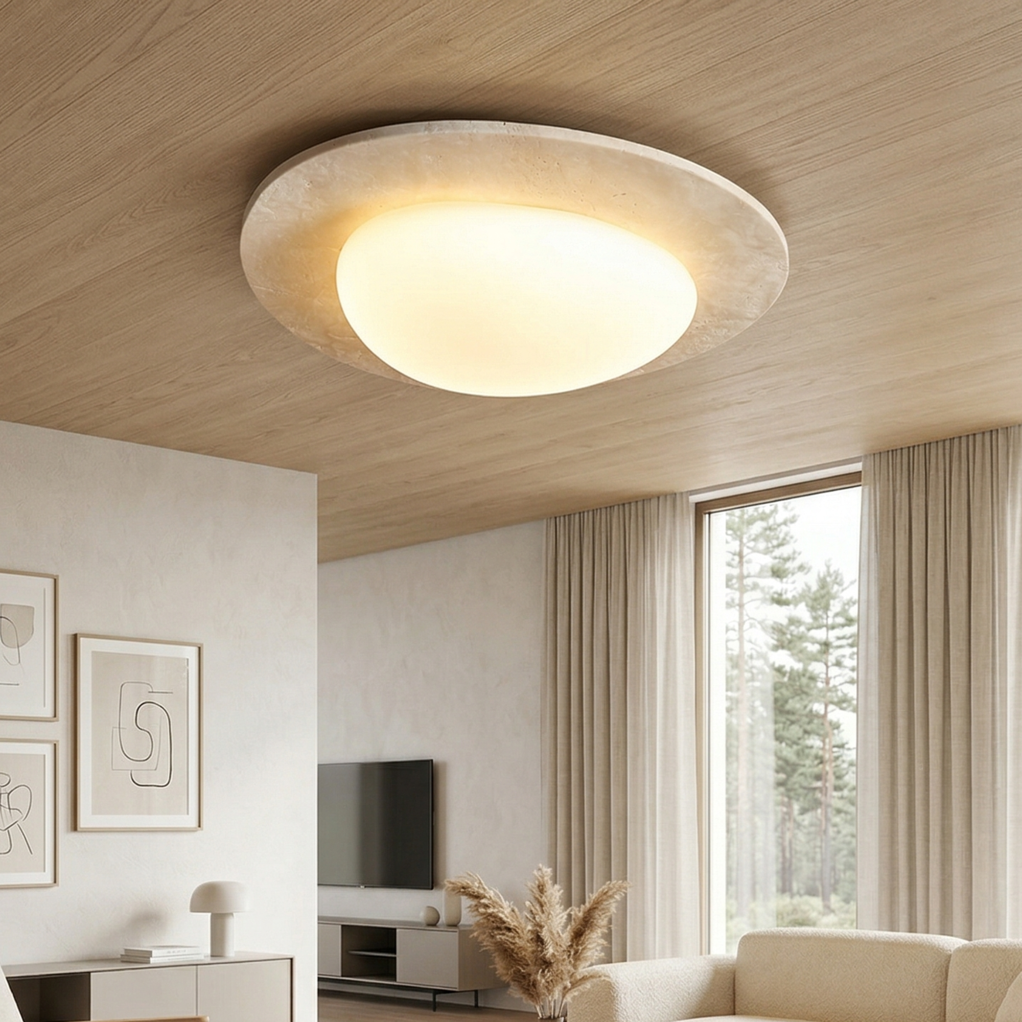Elegant Ceiling Light Natural Travertine Integrated LED 99
