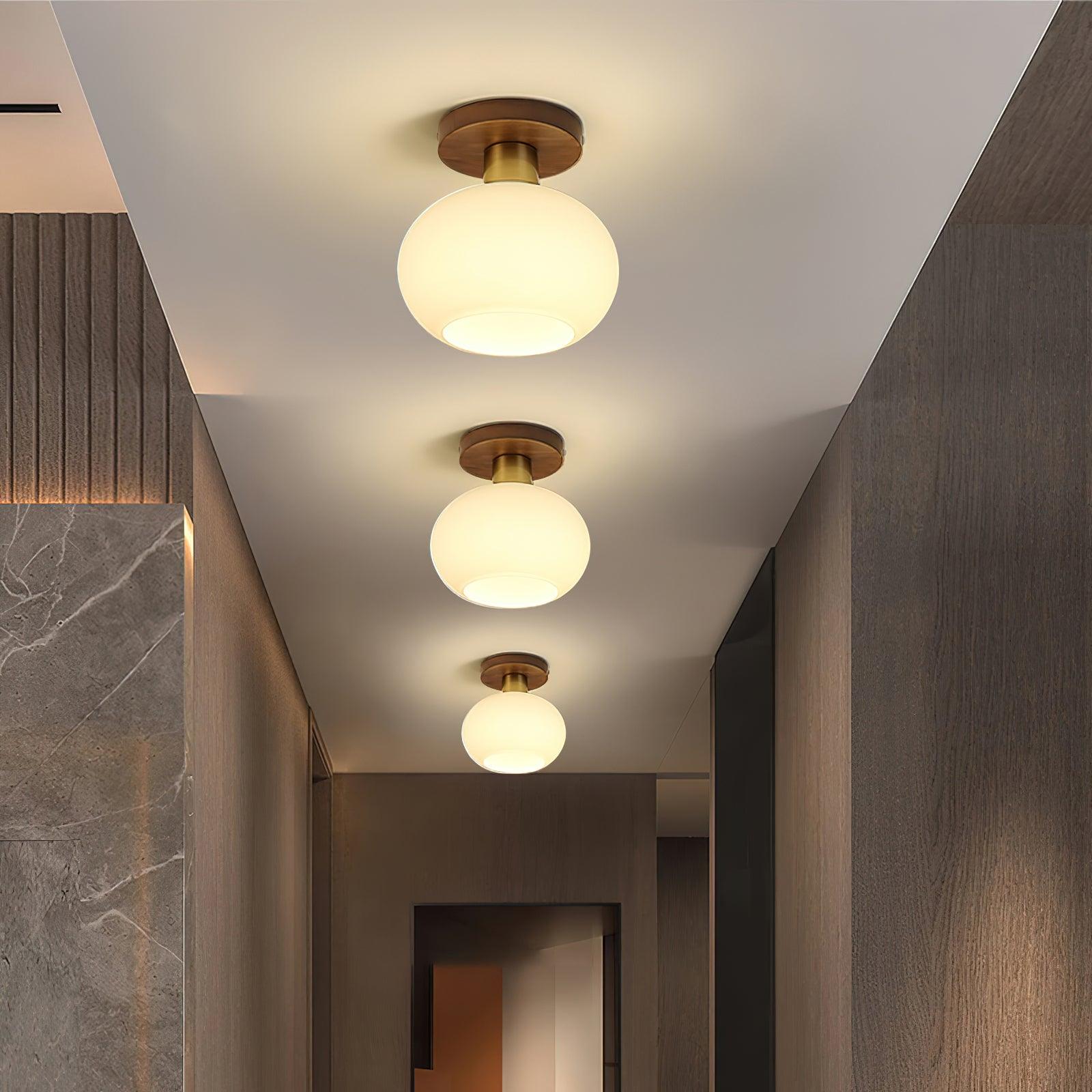Elegant Ceiling Light  Walnut Opal Glass Dimmable 2