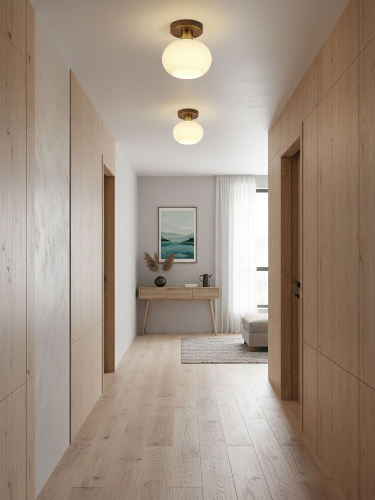 Elegant Ceiling Light  Walnut Opal Glass Dimmable 7