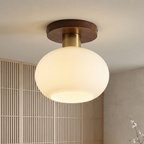Elegant Ceiling Light  Walnut Opal Glass Dimmable 97
