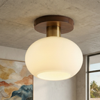 Elegant Ceiling Light  Walnut Opal Glass Dimmable 99