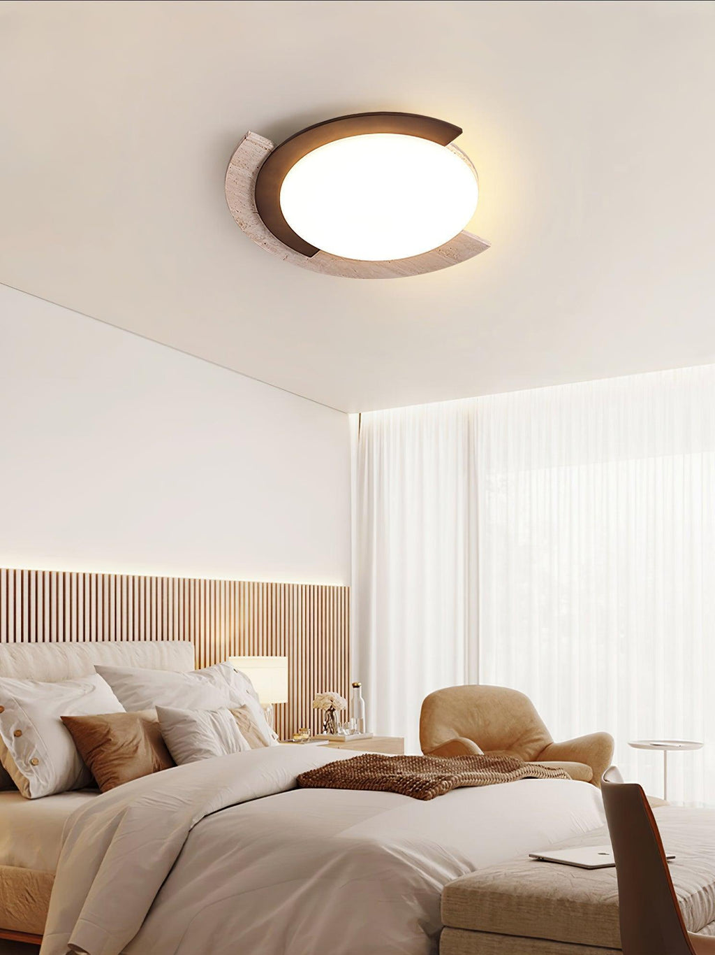 Elegant Ceiling Light Yellow Travertine Dimmable Arc 3