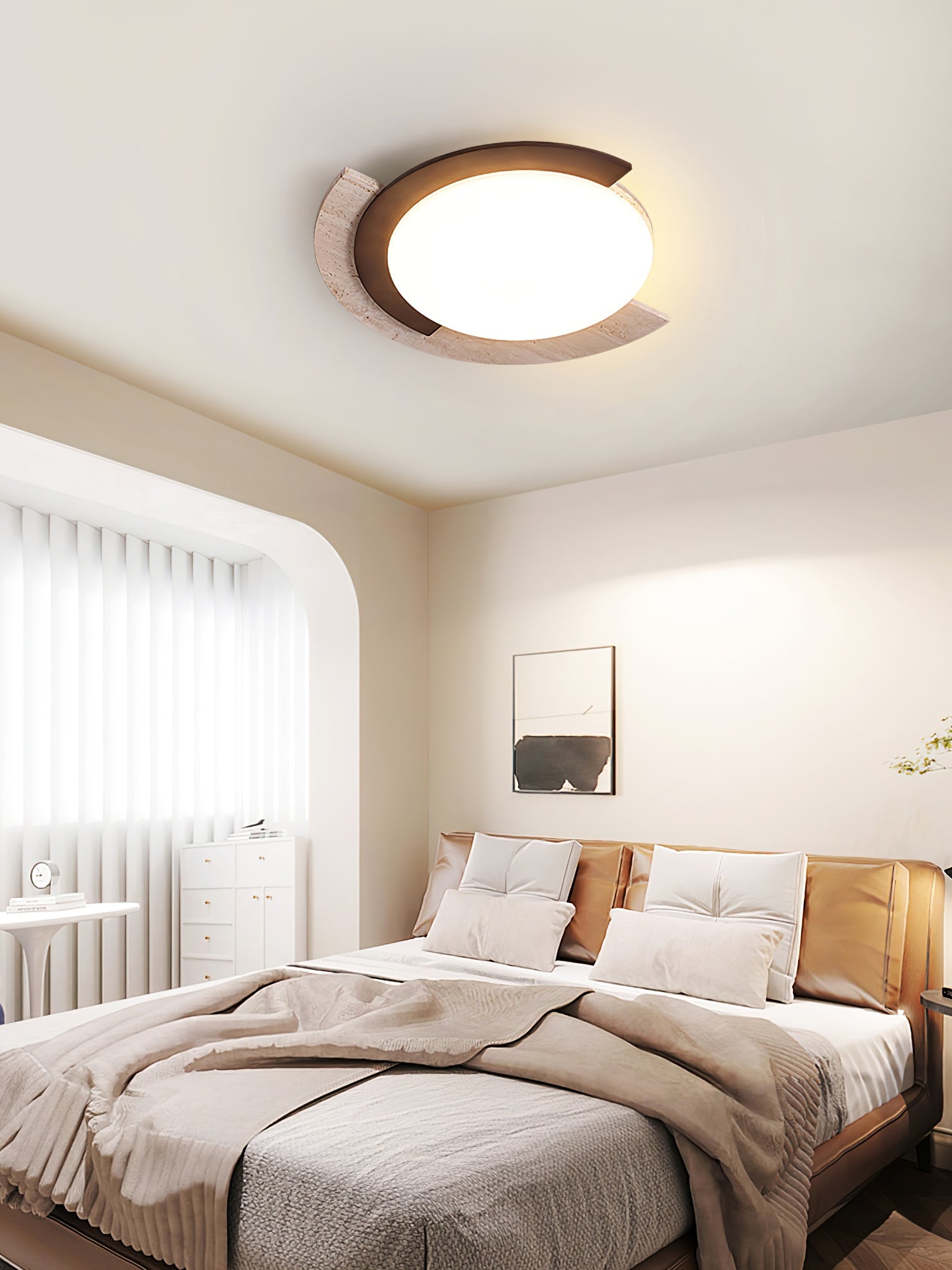 Elegant Ceiling Light Yellow Travertine Dimmable Arc 4