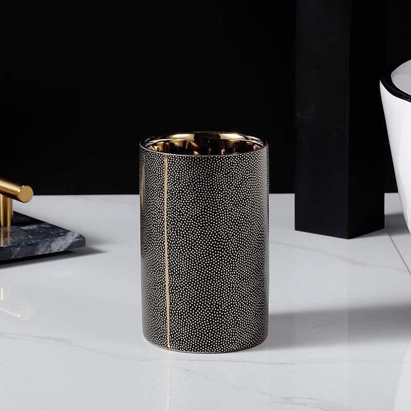 Elegant Ceramic Bathroom Accessories Set Gold Accents 0