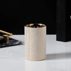 Elegant Ceramic Bathroom Accessories Set Gold Accents 10