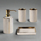 Elegant Ceramic Bathroom Accessories Set Gold Accents 11