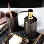 Elegant Ceramic Bathroom Accessories Set Gold Accents 3