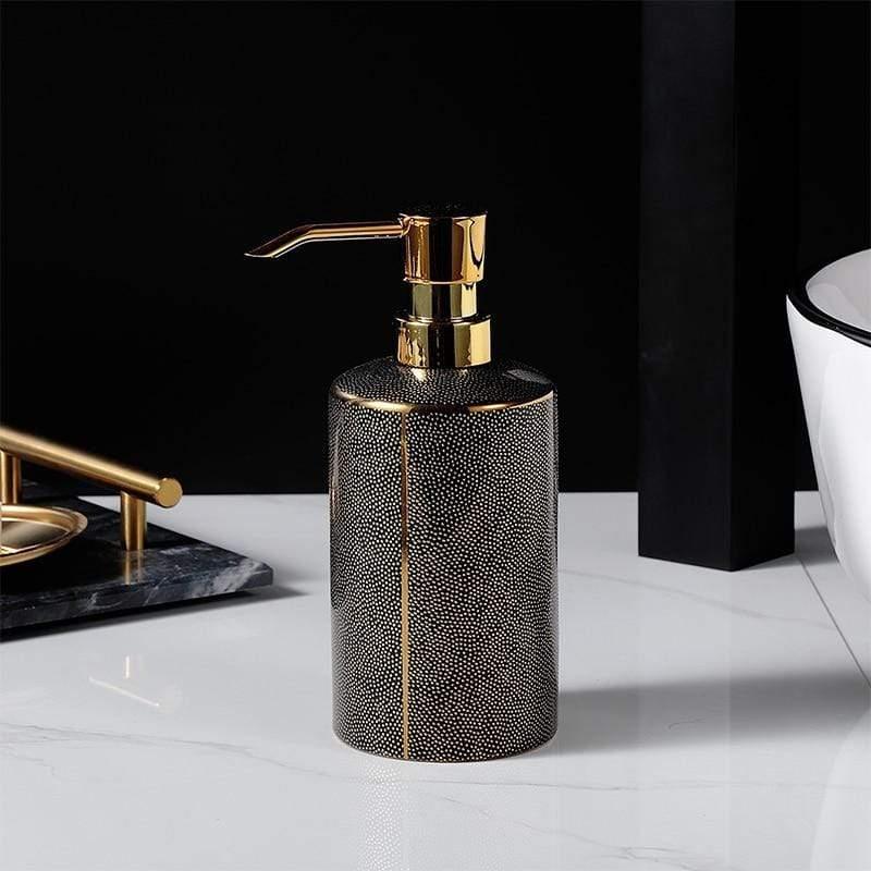 Elegant Ceramic Bathroom Accessories Set Gold Accents 5
